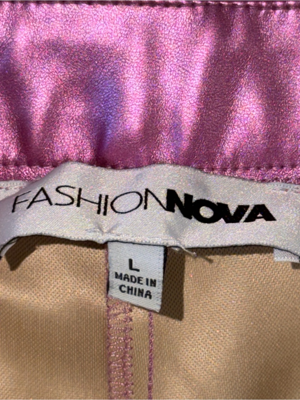 Fashion Nova Shiny Pink Satin Top with Beige Lining - Picture 3 of 4